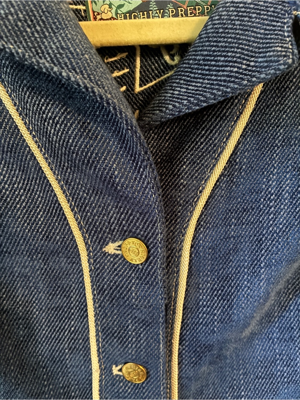 Highly Preppy On The Prairie Denim Jacket Blue Piping Blazer Coat Size L Large - Picture 4 of 11